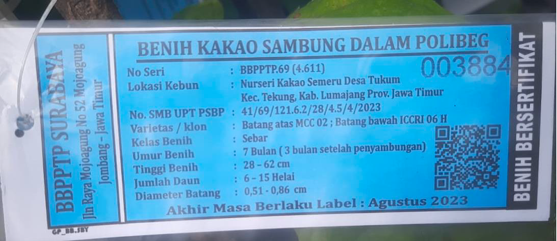 Label sertifikasi benih kakao sambung